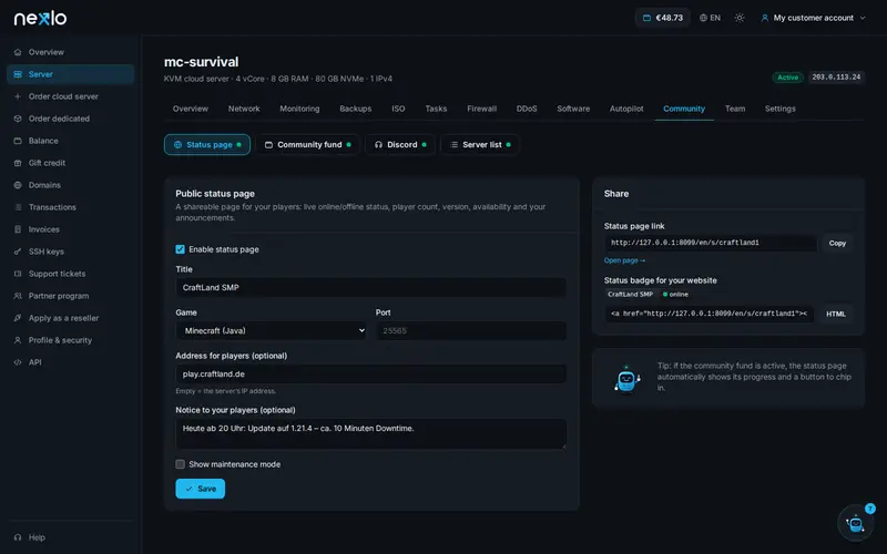 Community settings