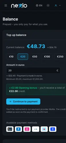 Top up balance