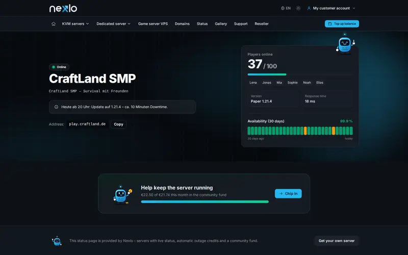 Public status page