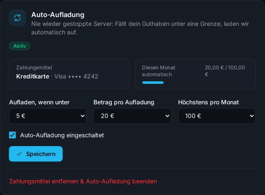 Auto-Aufladung im Guthaben-Bereich